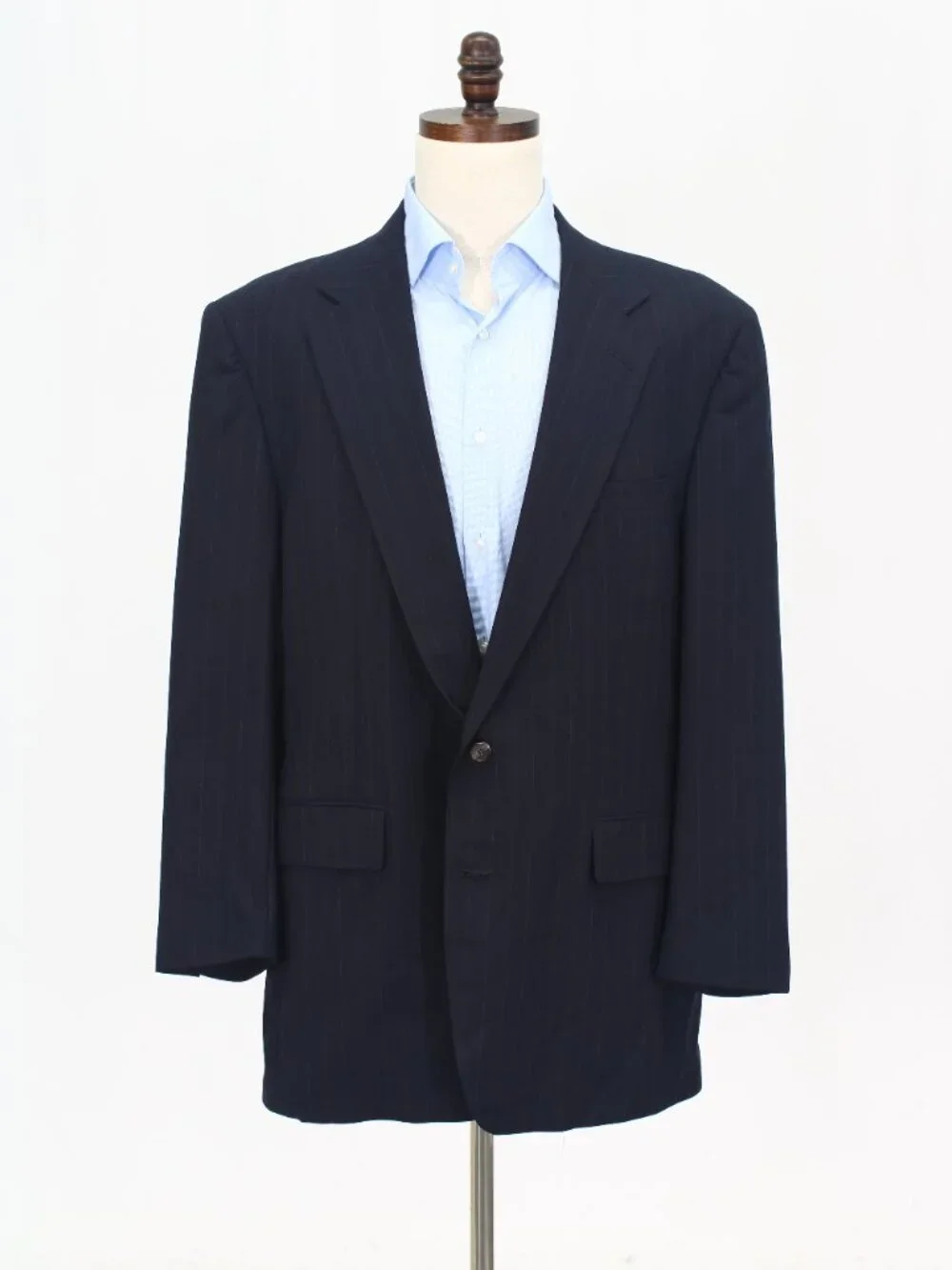 Vintage 1990s 46R 38x31 Navy Full Suit 2-Button Stripe R945